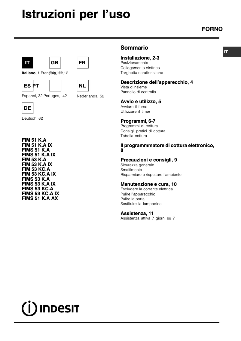 Page n°1 - Manuel utilisateur Indesit FIM 53 K.A (BK)