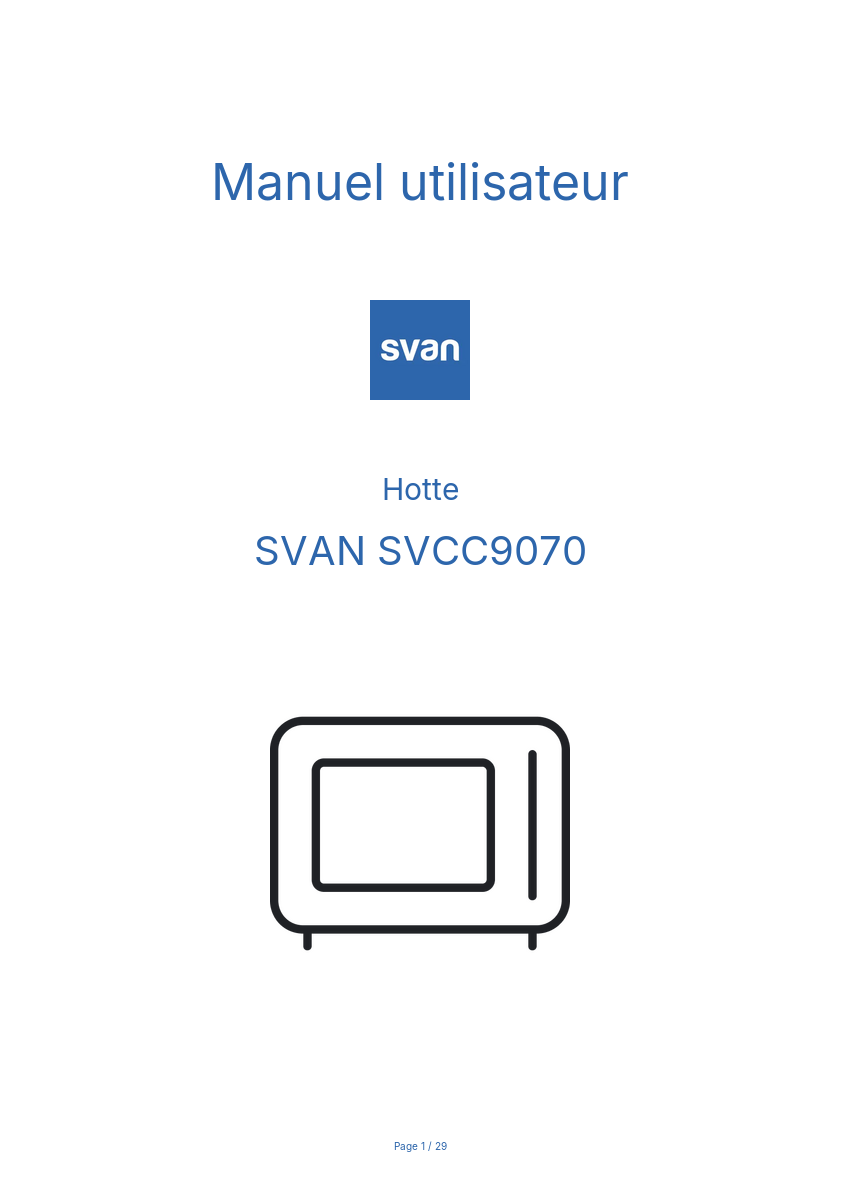 Page n°1 - Manuel utilisateur SVAN SVCC9070