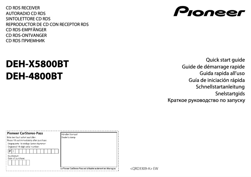 Page n°1 - Guide de démarrage rapide Pioneer DEH-X5800BT