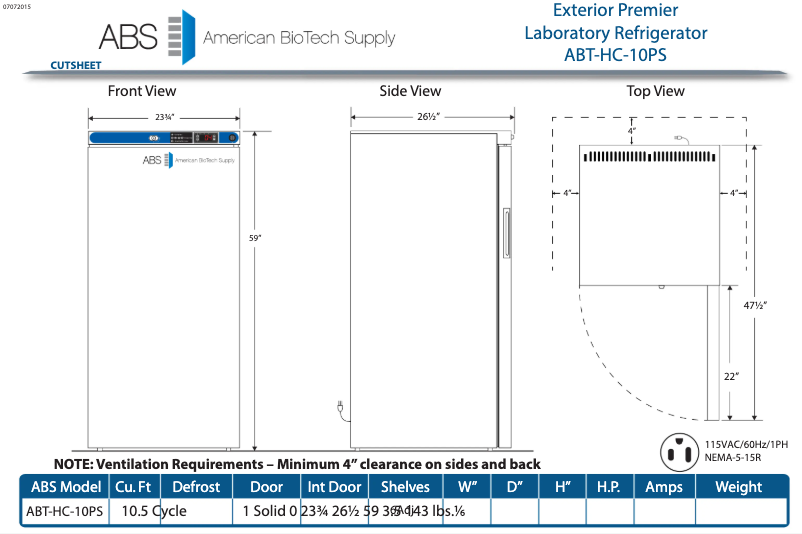 Page 1 de la notice Manuel d'utilisation et d'entretien American BioTech Supply ABT-HC-10PS