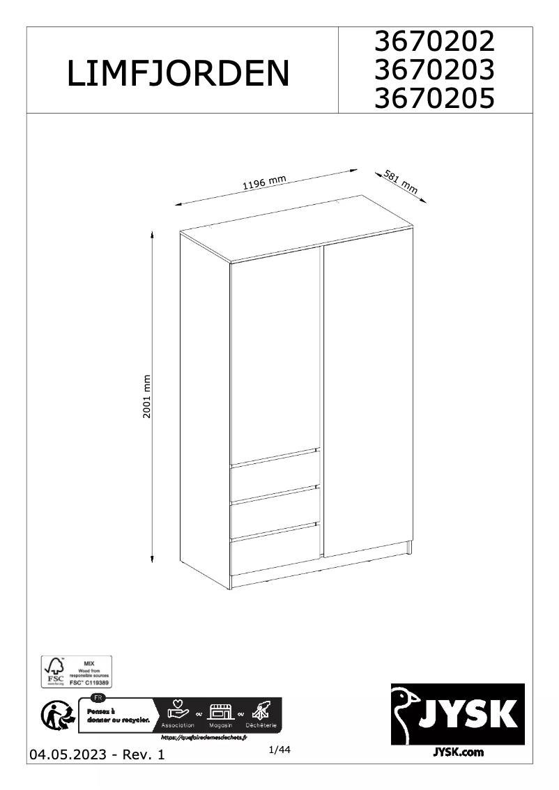 Page n°1 - Manuel utilisateur JYSK LIMFJORDEN 120x200