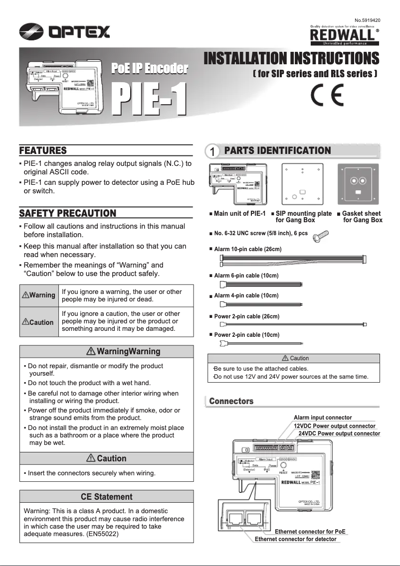 Image de la première page du manuel de l'appareil REDWALL SIP-100-IP-BOX