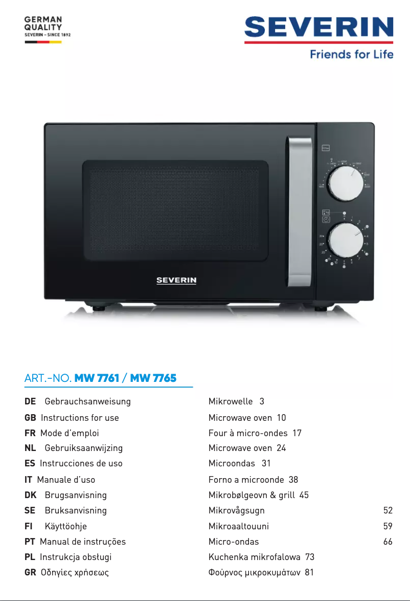Image de la première page du manuel de l'appareil MW 7761