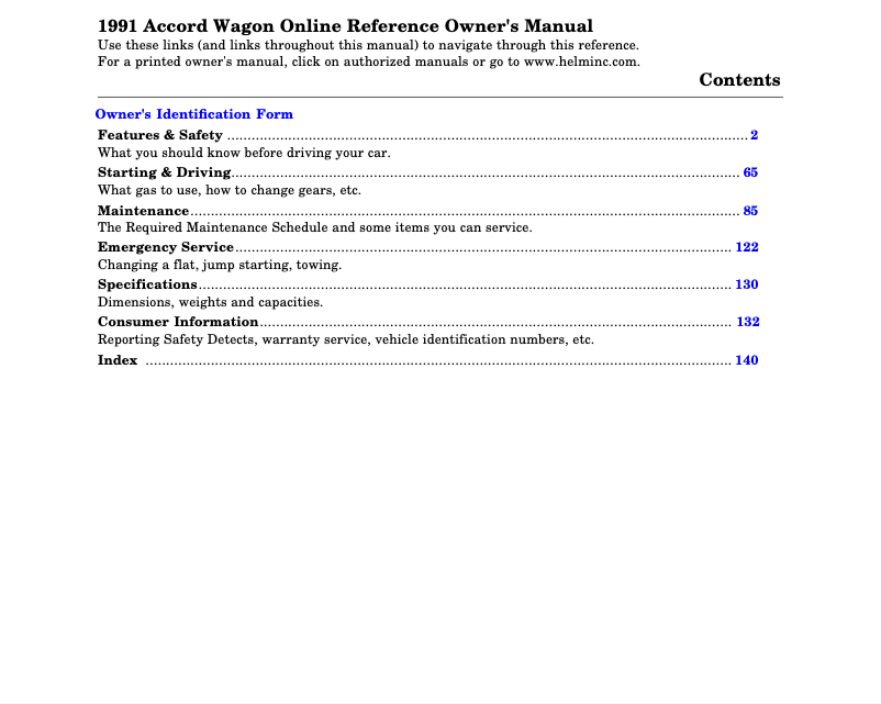 Imagen de la primera página del manual del dispositivo Accord Sedan (1991)