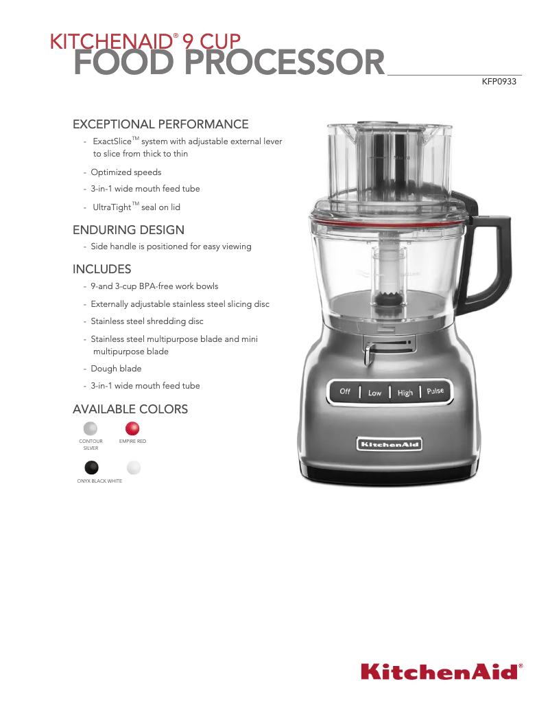 Page n°1 - Fiche technique KitchenAid KFP0933CU