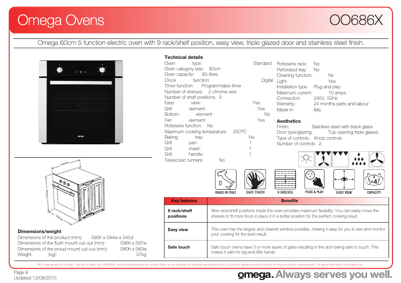 Page n°1 - Fiche technique Omega OO686X
