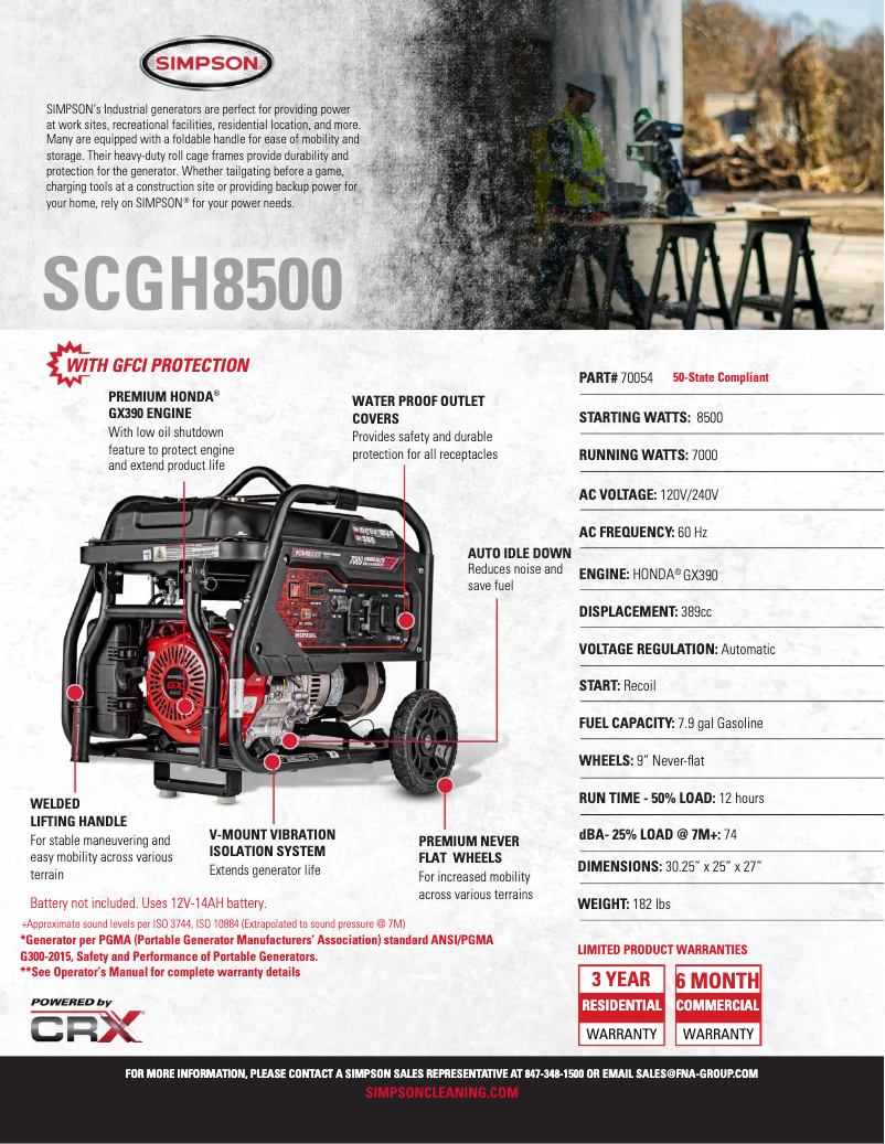 Page n°1 - Fiche technique Simpson SCGH8500