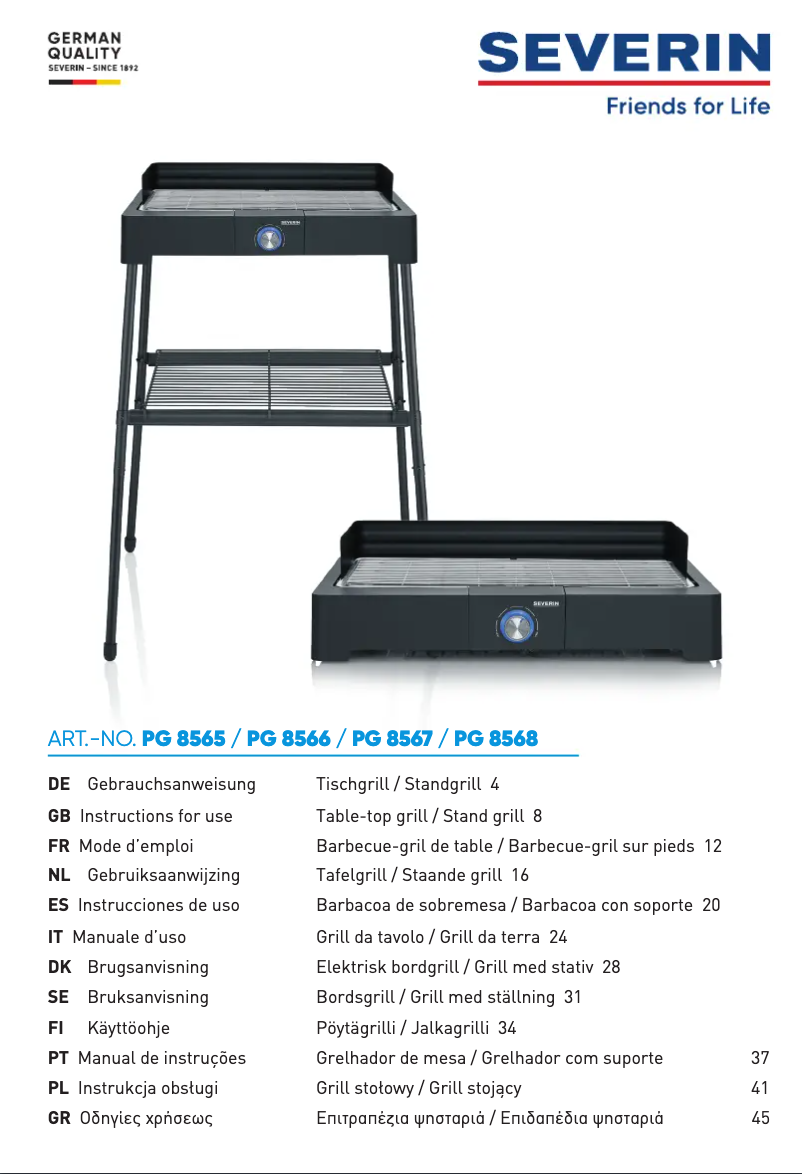 Page 1 de la notice Manuel utilisateur Severin PG 8565