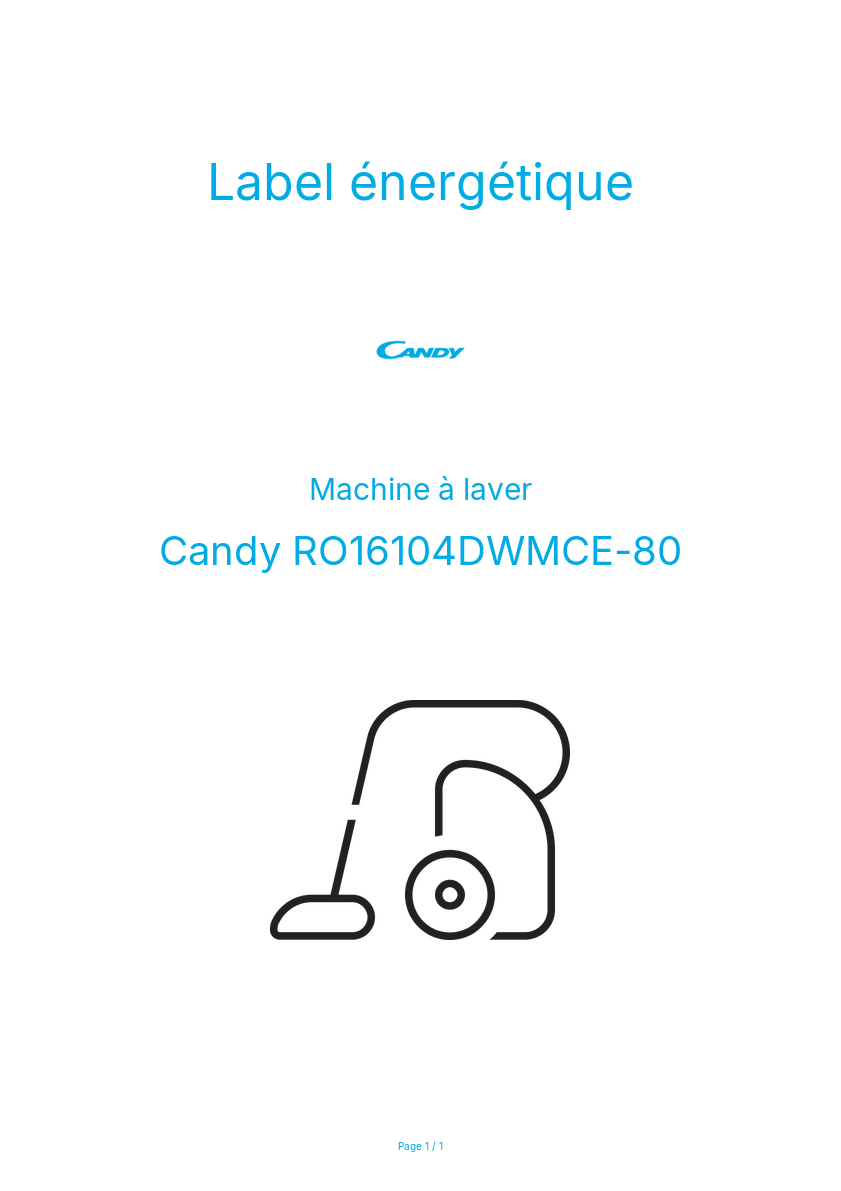 Page n°1 - Label énergétique Candy RO16104DWMCE-80