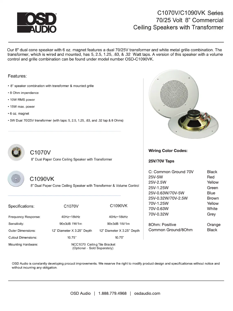 Page 1 de la notice Manuel utilisateur OSD Audio C1090VK
