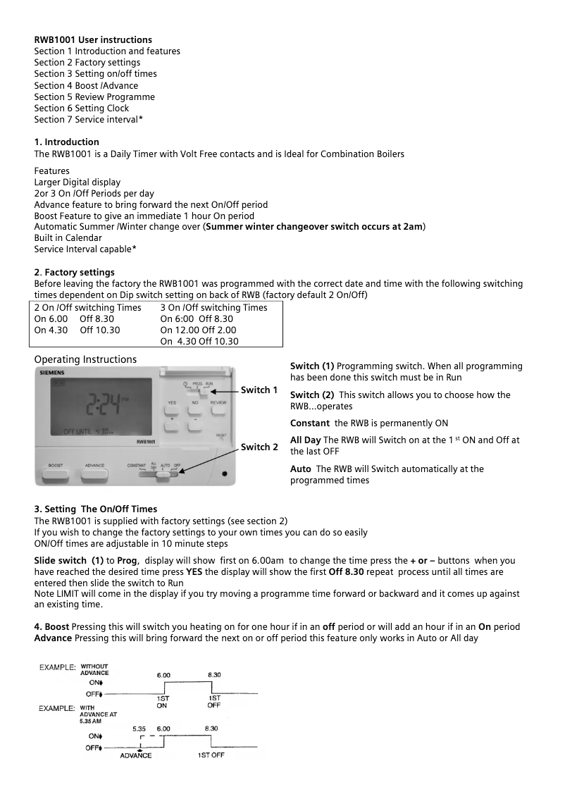 Page 1 de la notice Manuel utilisateur Siemens RWB1001