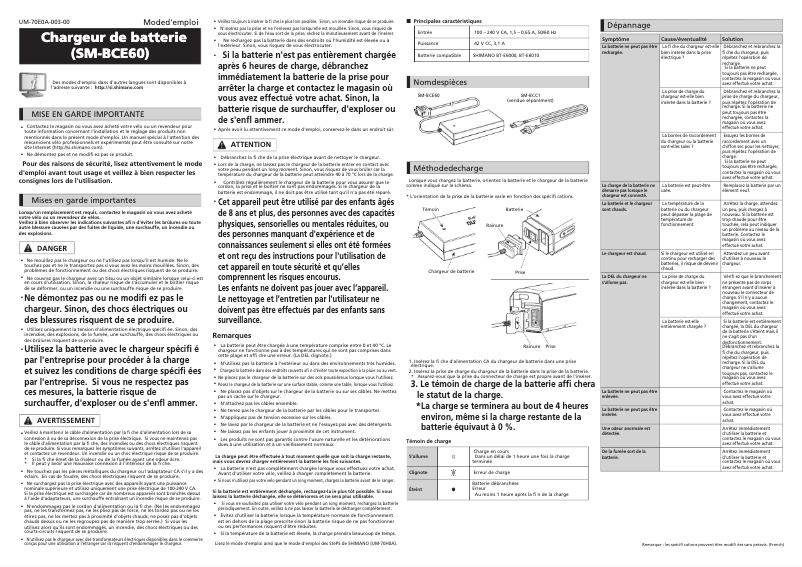 Page 1 de la notice Manuel utilisateur Shimano SM-BCE60