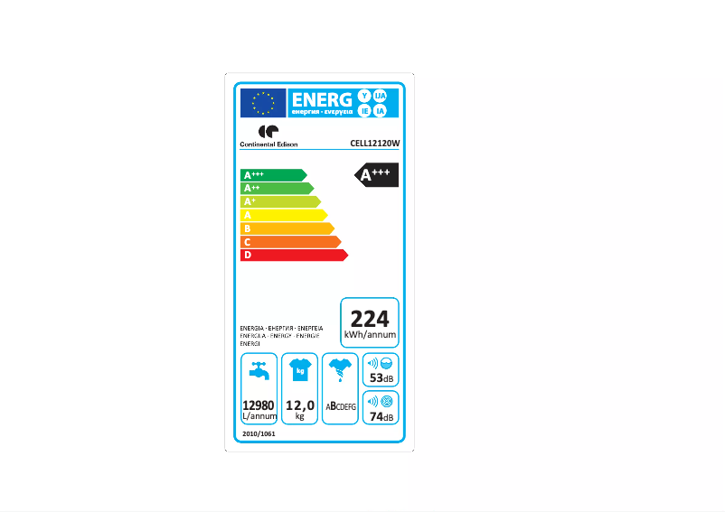 Page 1 de la notice Label énergétique Continental Edison CELL12120S