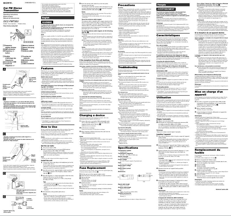 Page 1 de la notice Manuel utilisateur Sony DCC-FMT50U