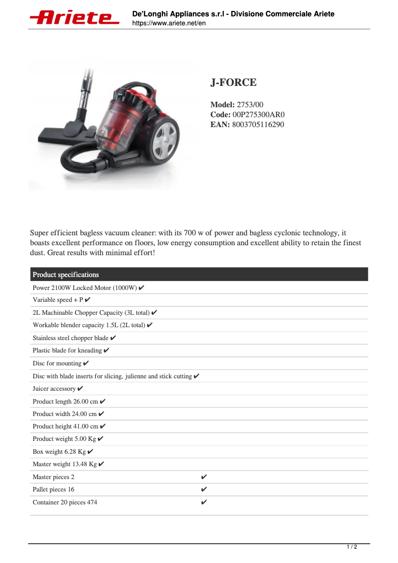 Image de la première page du manuel de l'appareil J-Force 2753