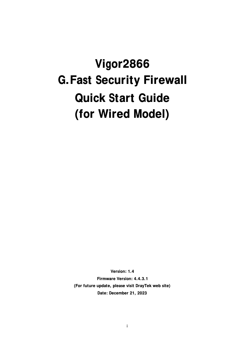 Page n°1 - Guide de démarrage rapide Draytek Vigor 2866Vac