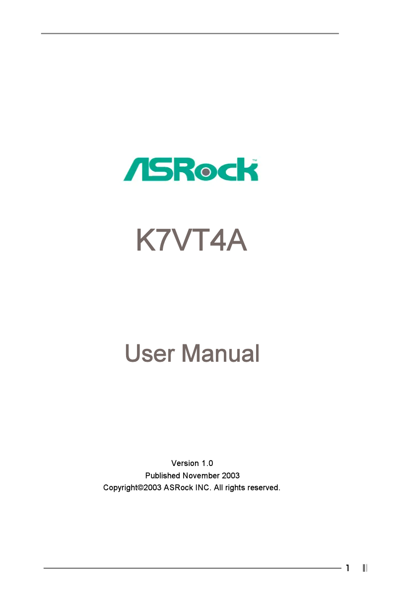 Página 1 del manual Manual de usuario Asrock K7VT4A