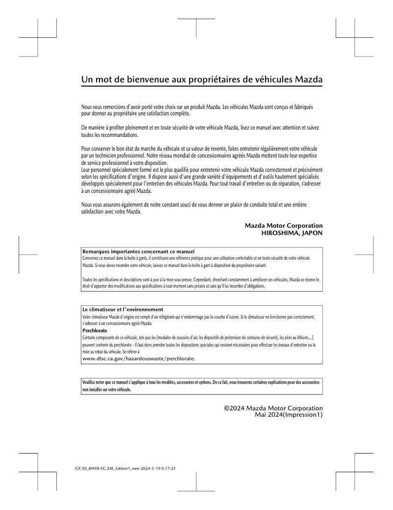 Page 1 de la notice Manuel utilisateur Mazda CX 50 (2025)