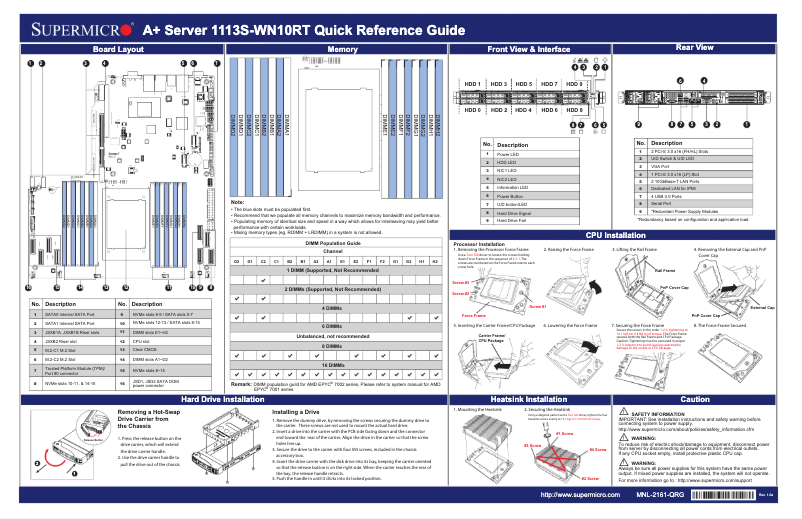 Page 1 de la notice Guide de démarrage rapide Supermicro A+ Server 1113S-WN10RT