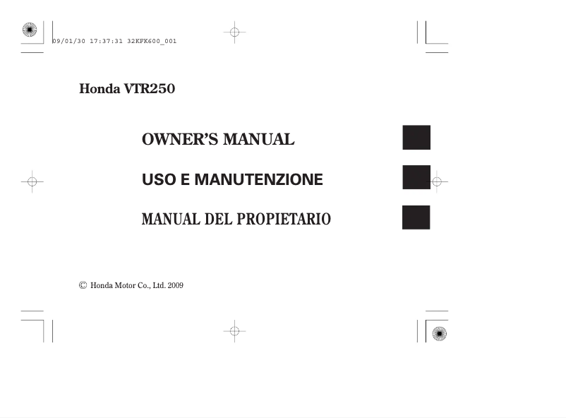 Image de la première page du manuel de l'appareil VTR250 (2009)