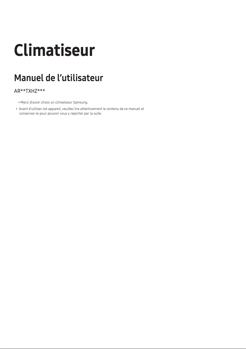 Page 1 de la notice Manuel utilisateur Samsung AR12TXHZAWKN
