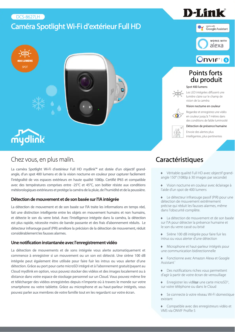 Page 1 de la notice Fiche technique D-Link DCS-8627LH