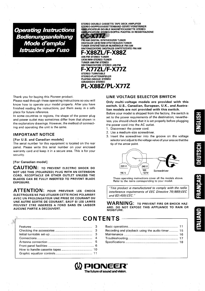 Page n°1 - Manuel utilisateur Pioneer PL-X77Z