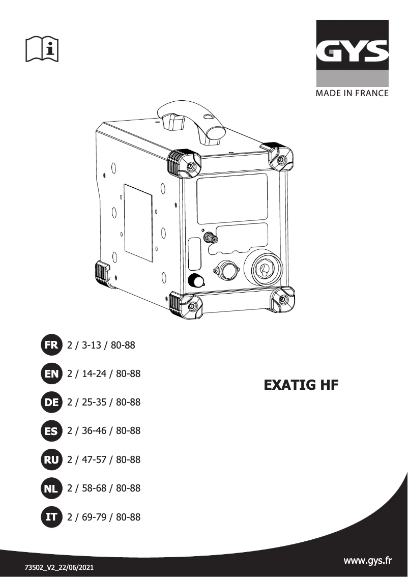 Page 1 de la notice Manuel utilisateur GYS Exatig HF
