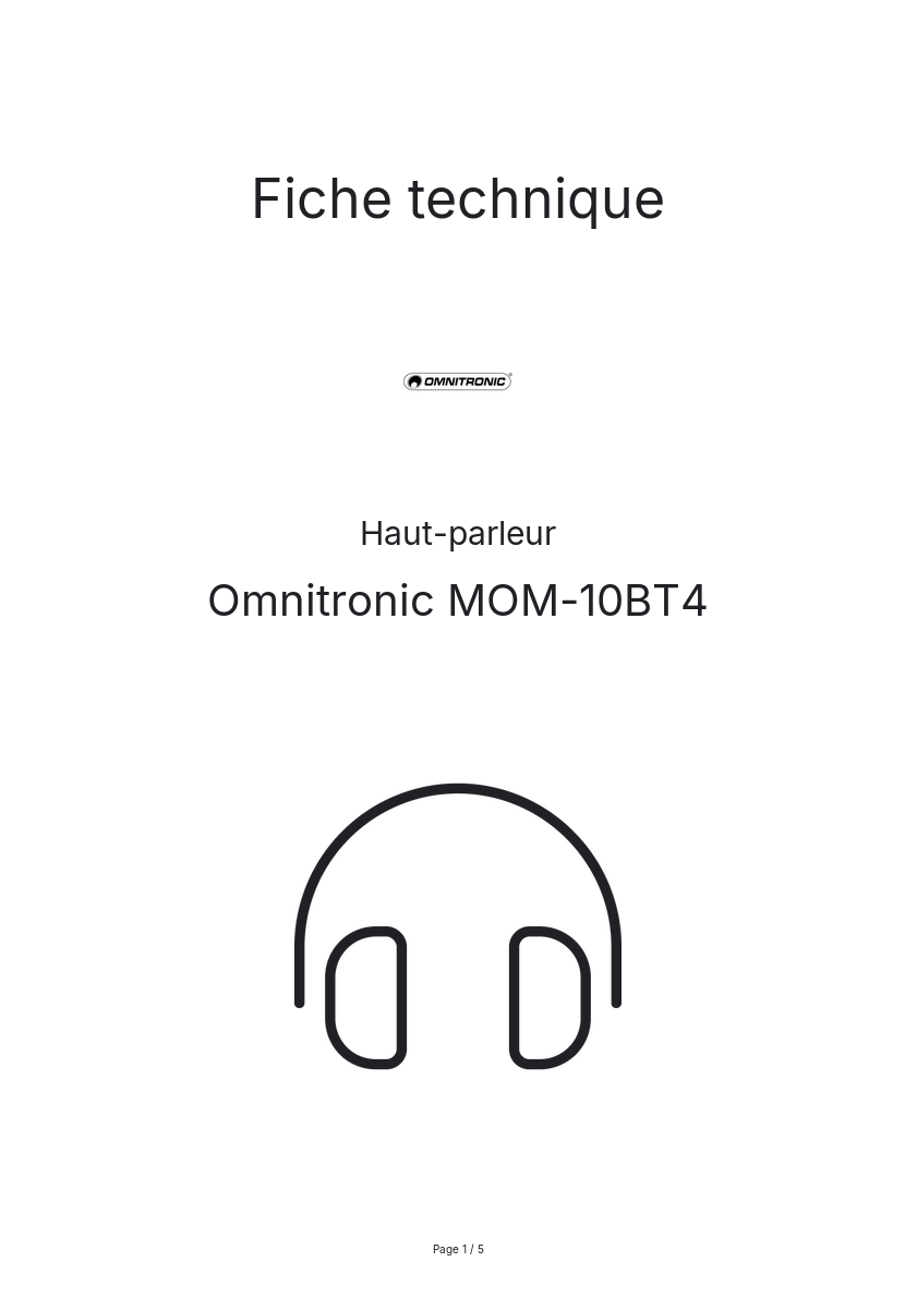 Page n°1 - Fiche technique Omnitronic MOM-10BT4