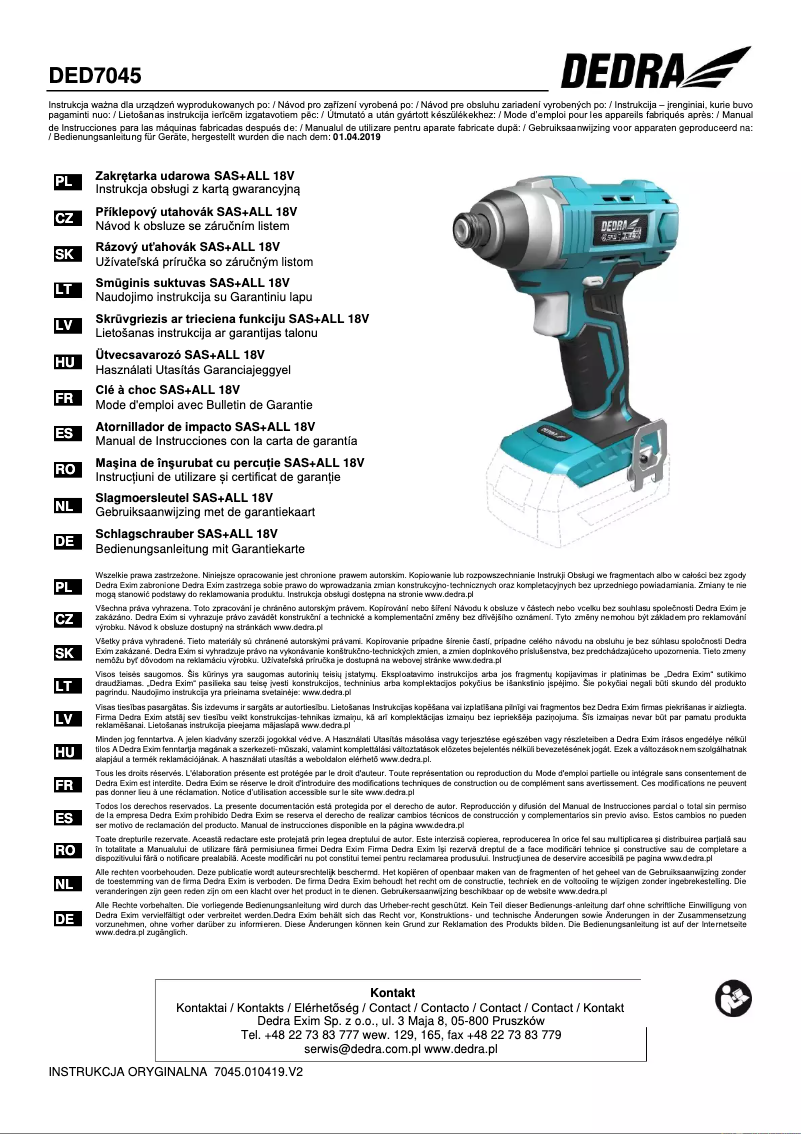 Page 1 of the manual User Manual DEDRA DED7045