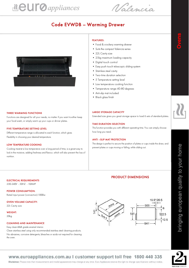 Página 1 del manual Ficha técnica Euro Appliances Valencia EVWDB
