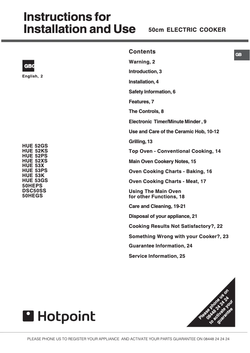 Página 1 del manual Manual de usuario Hotpoint HUE52PS