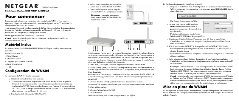 Page n°1 - Guide d'installation Netgear WN604