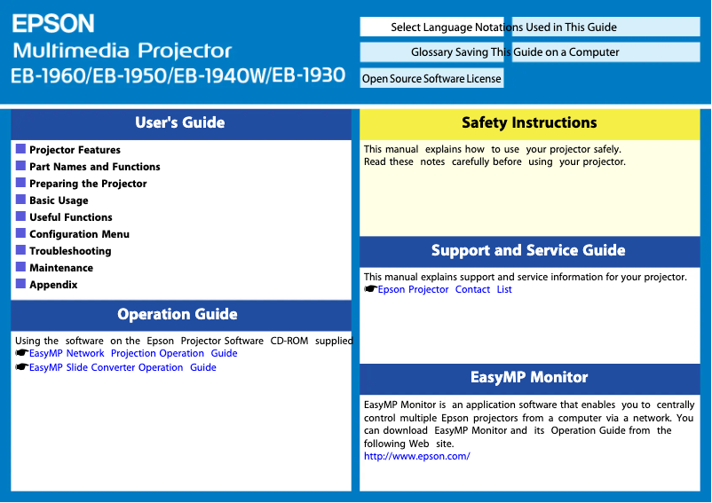 Page 1 de la notice Manuel utilisateur Epson EB-1960