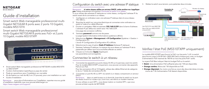 Page n°1 - Guide d'installation Netgear MS510TX