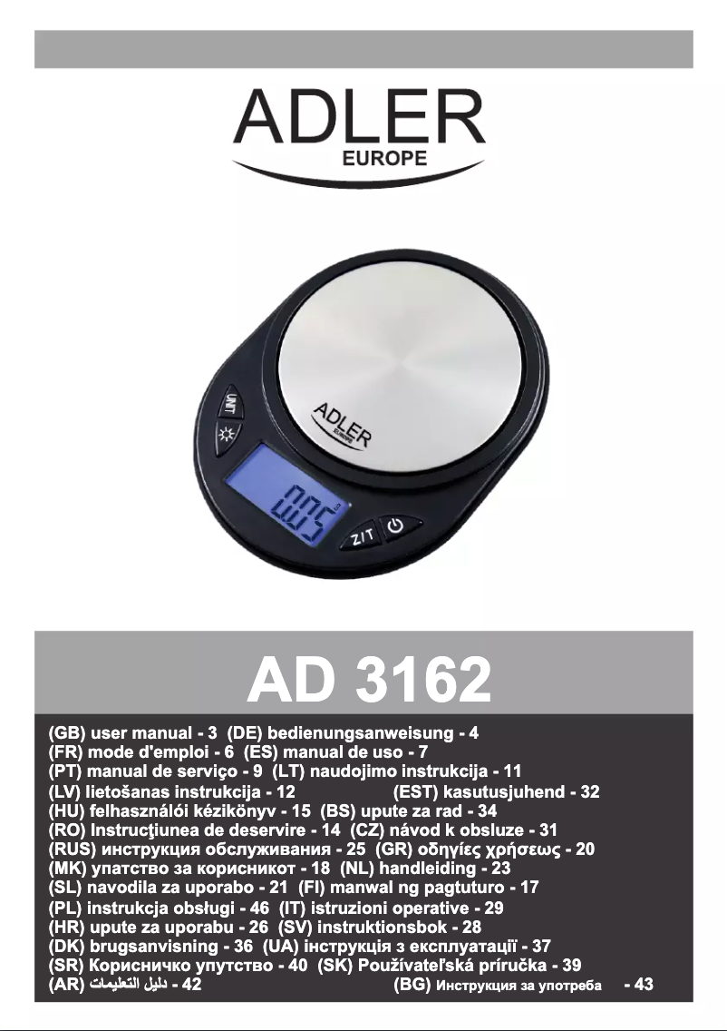Page n°1 - Manuel utilisateur Adler AD 3162