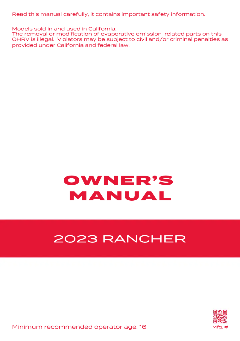 Image de la première page du manuel de l'appareil Rancher (2023)