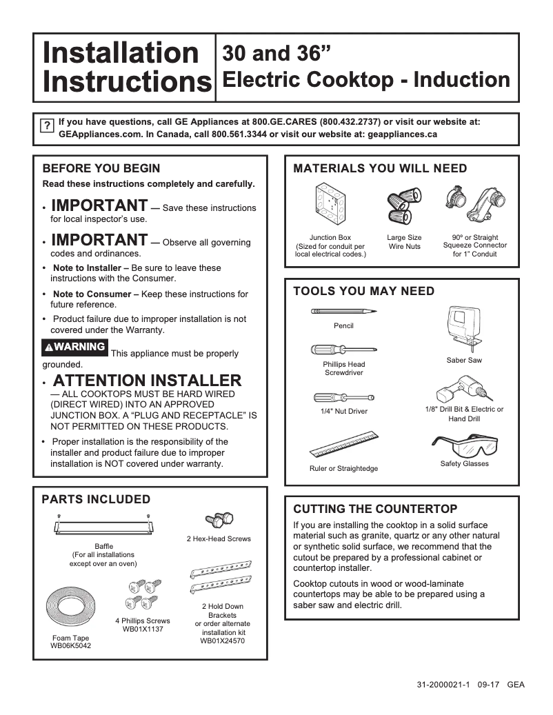 Page 1 de la notice Guide d'installation GE Café CHP9530SJSS