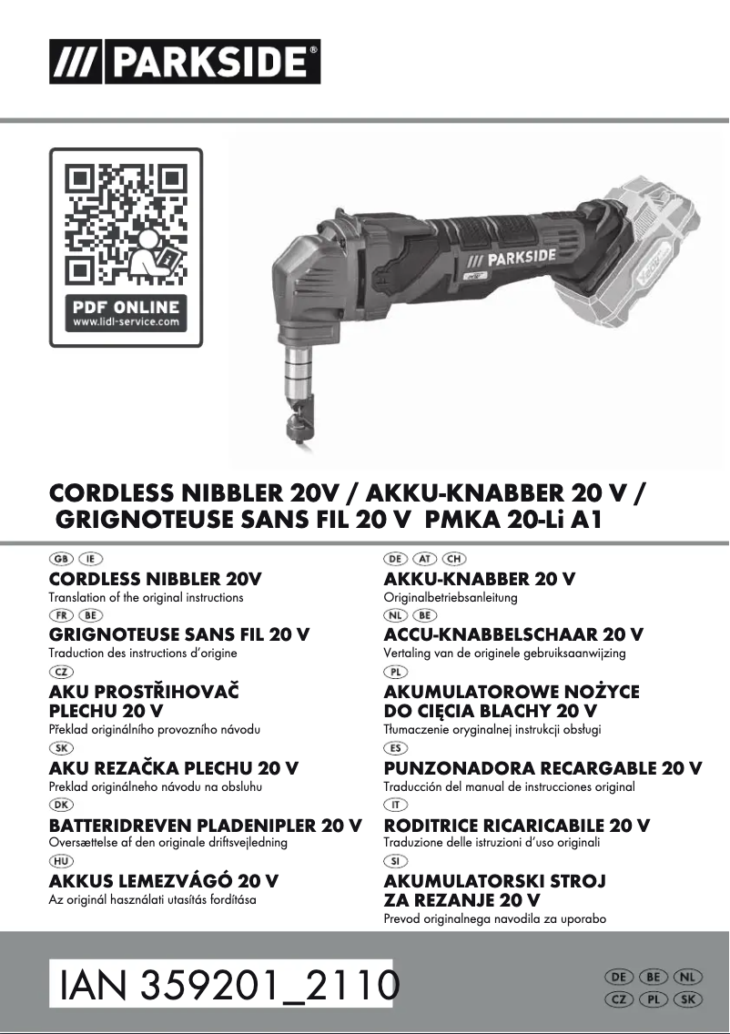 Page 1 de la notice Manuel utilisateur Parkside PMKA 20-Li A1
