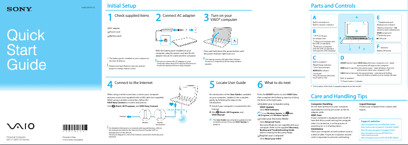 Page n°1 - Guide d'installation Sony Vaio Tab 13 SVT131190S