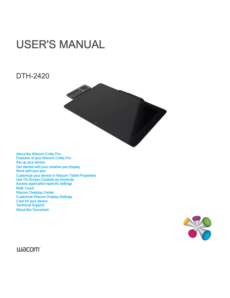 Page 1 de la notice Manuel utilisateur Wacom Cintiq Pro 24 Pen & Touch