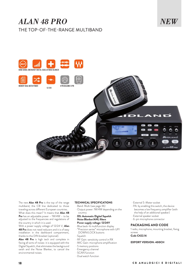 Page 1 de la notice Fiche technique Midland Alan 48 Pro