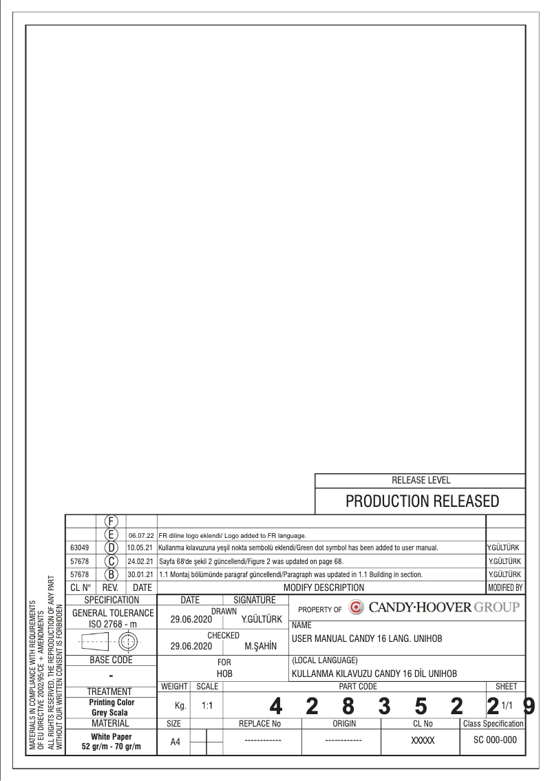 Page 1 de la notice Manuel utilisateur Candy CHW6BR4WGTGH
