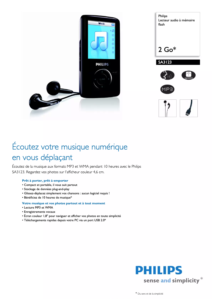 Page n°1 - Fiche technique Philips GoGear SA3123