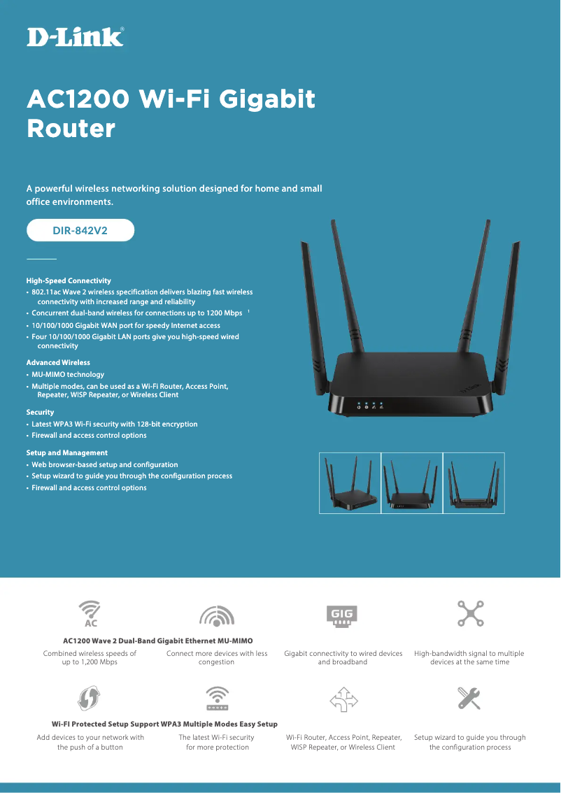 Page 1 de la notice Fiche technique D-Link DIR‑842V2