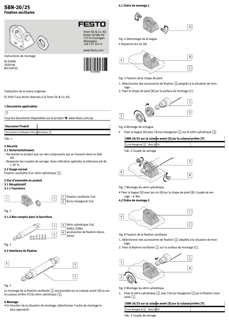 Page 1 de la notice Manuel utilisateur Festo SBN-20/25
