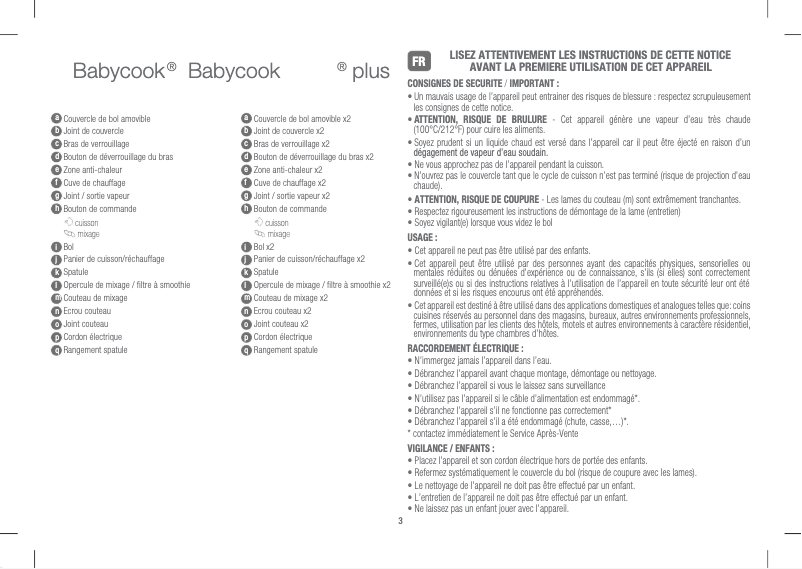 Page 1 de la notice Manuel utilisateur Beaba Babycook Plus