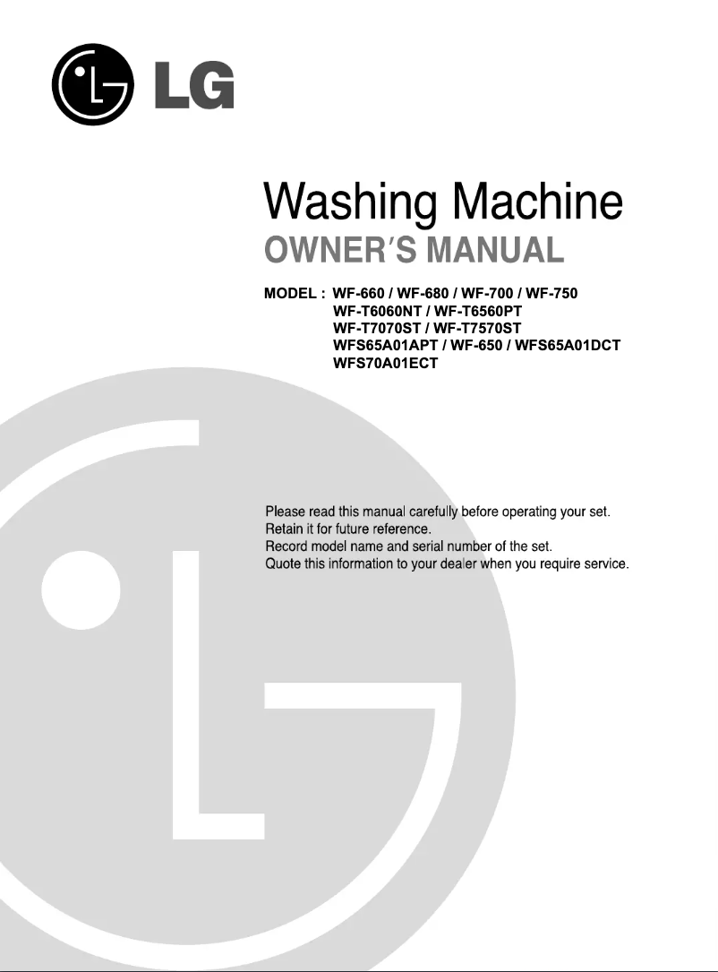 Page 1 de la notice Manuel utilisateur LG WF-750