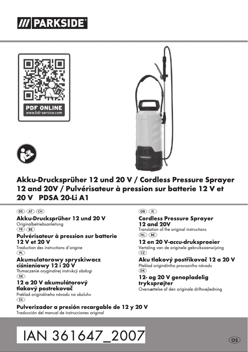 Page 1 of the manual User Manual Parkside PDSA 20-Li A1