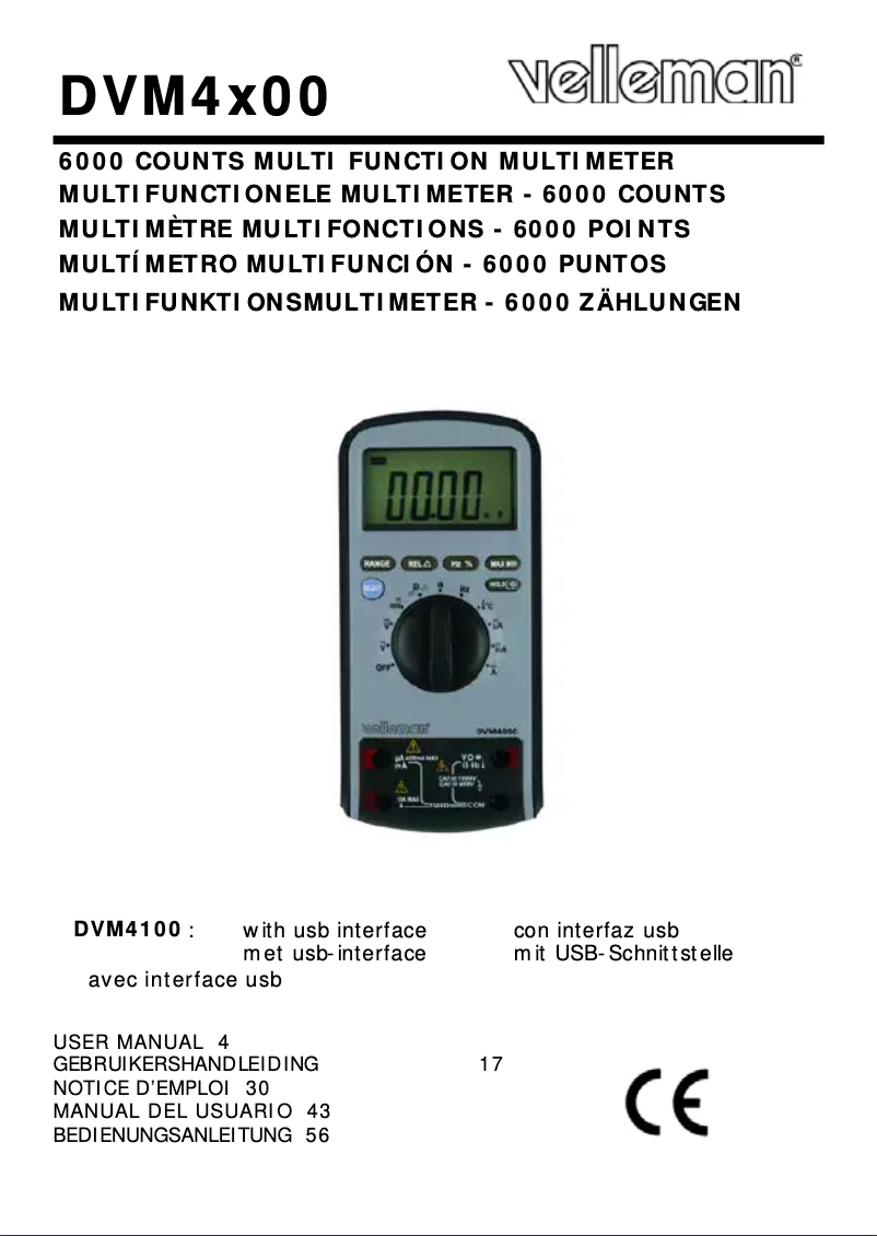 Page 1 de la notice Manuel utilisateur Velleman DVM4000